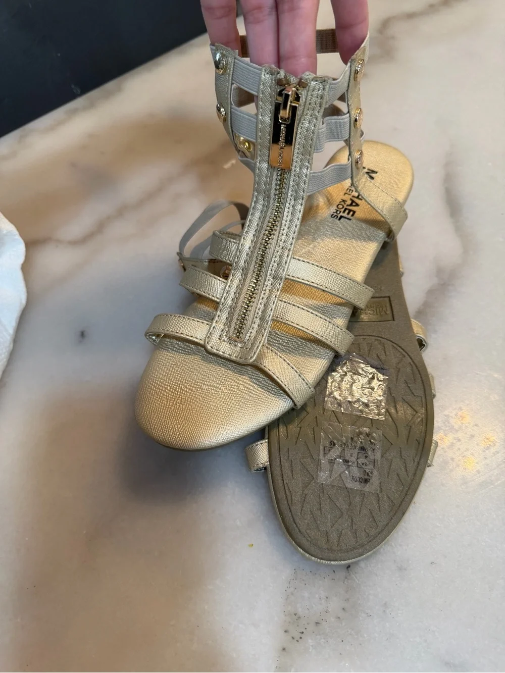 Michael Kors Metallic Gold Zipper Gladiator Sandals